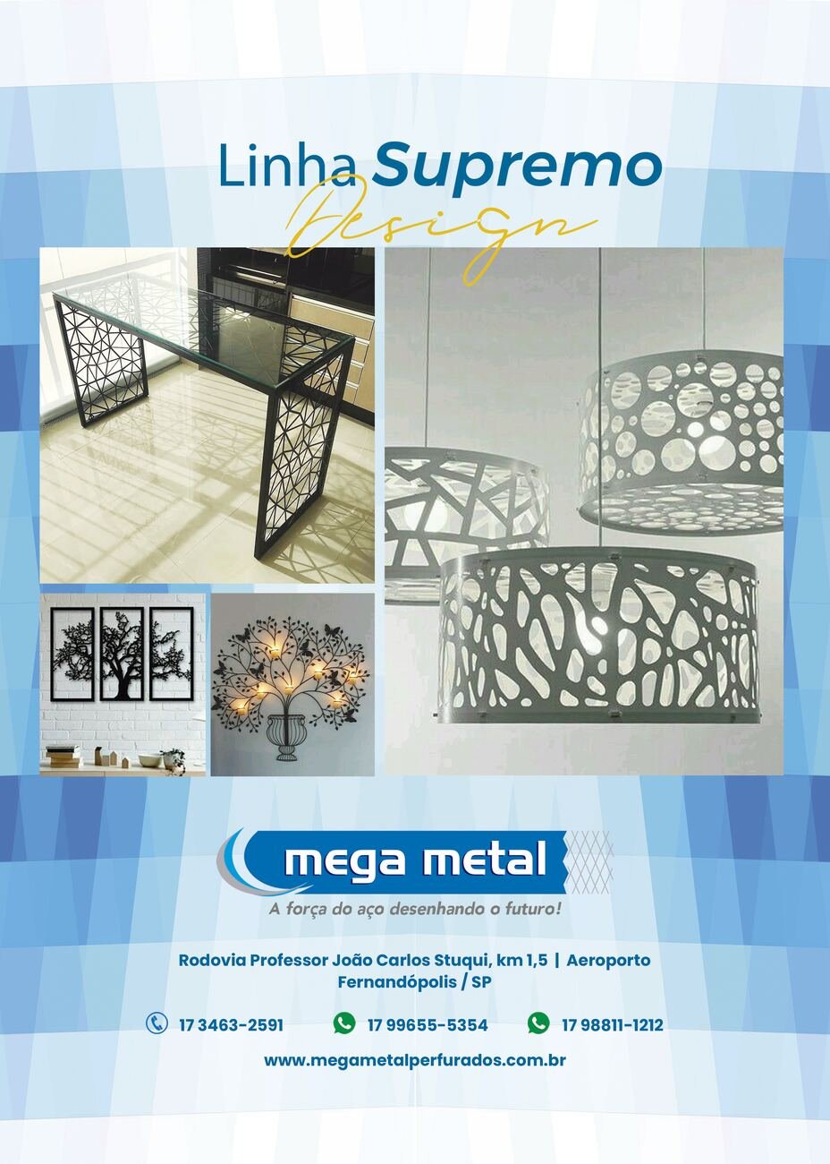 Catálogo impresso em chapa metálica cortada a laser pela Mega Metal